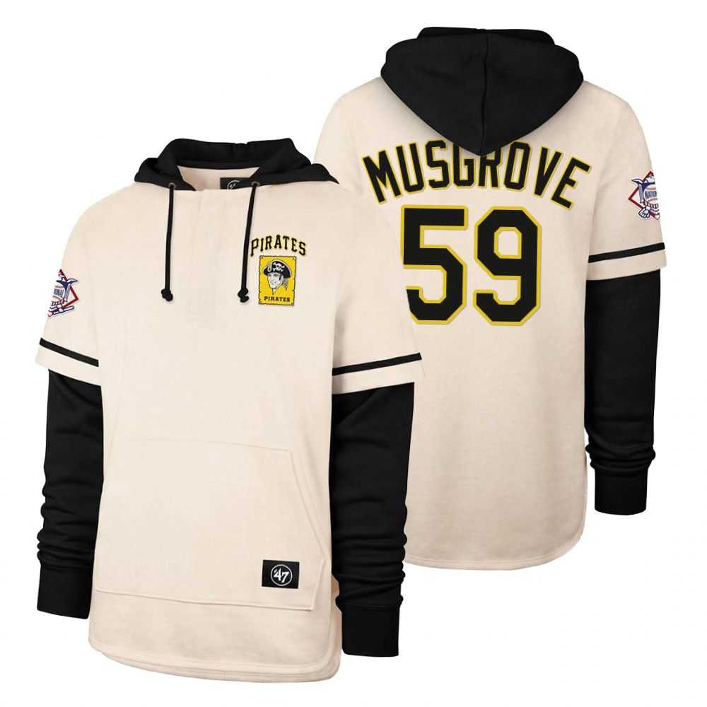 Men Pittsburgh Pirates 59 Musgrove Cream 2021 Pullover Hoodie MLB Jersey